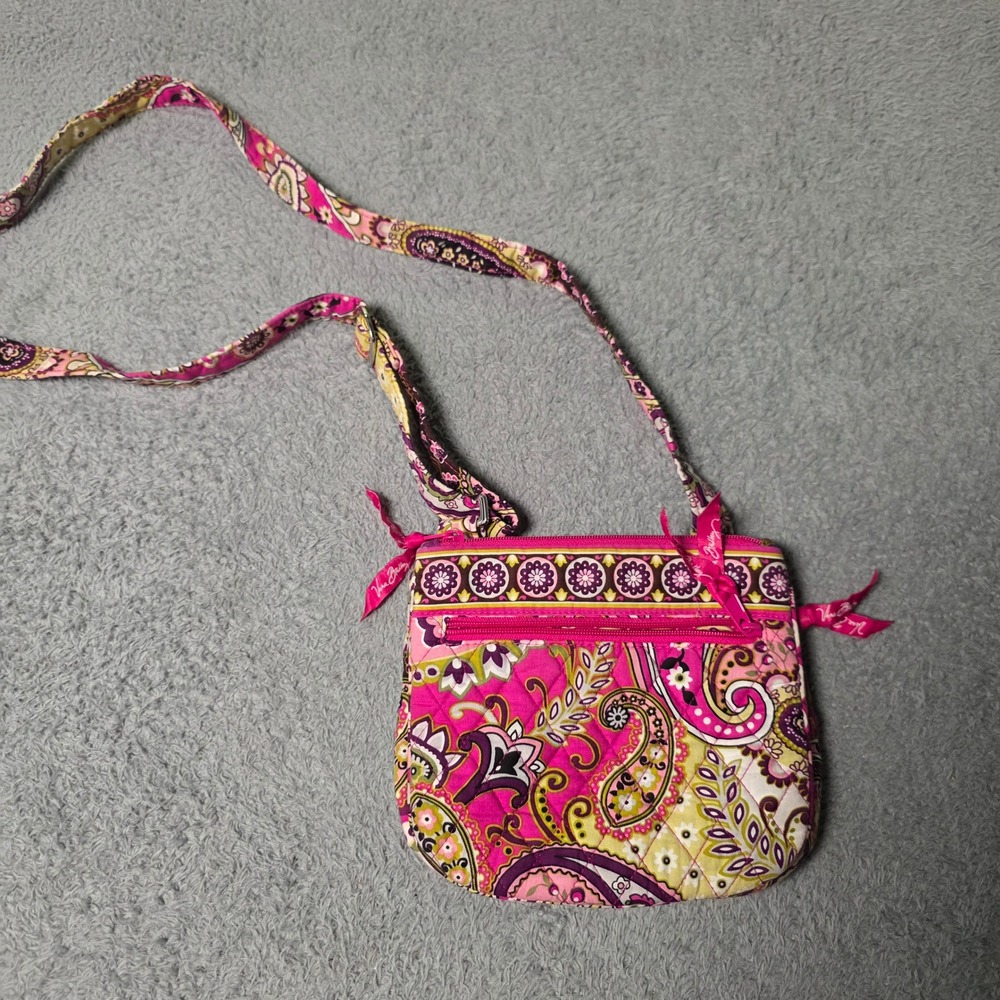 Vera Bradley Women Small Crossbody Bag Pink Paisley Quilted Cotton Zip Pocket